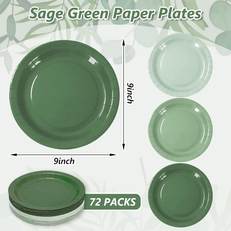 Whaline 72Pcs Sage Green Paper Plates 9 Inch Gradient Green Color Disposable Round Plates for One Lucky Duck Wedding Baby Shower Tableware Supplies  3 Colors - Image 2