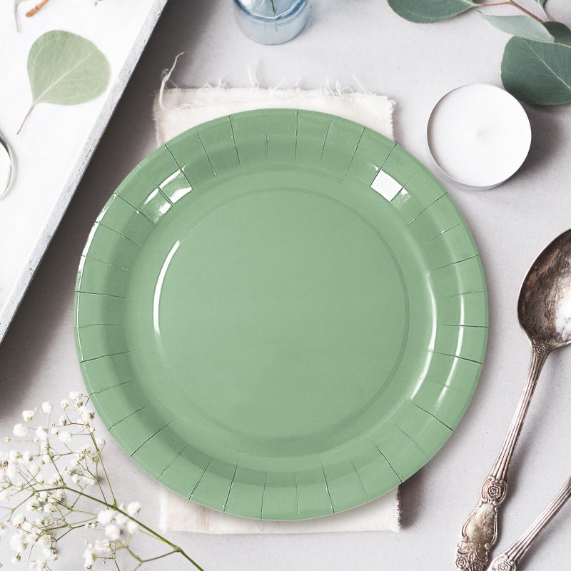 Whaline 72Pcs Sage Green Paper Plates 9 Inch Gradient Green Color Disposable Round Plates for One Lucky Duck Wedding Baby Shower Tableware Supplies  3 Colors - Image 5