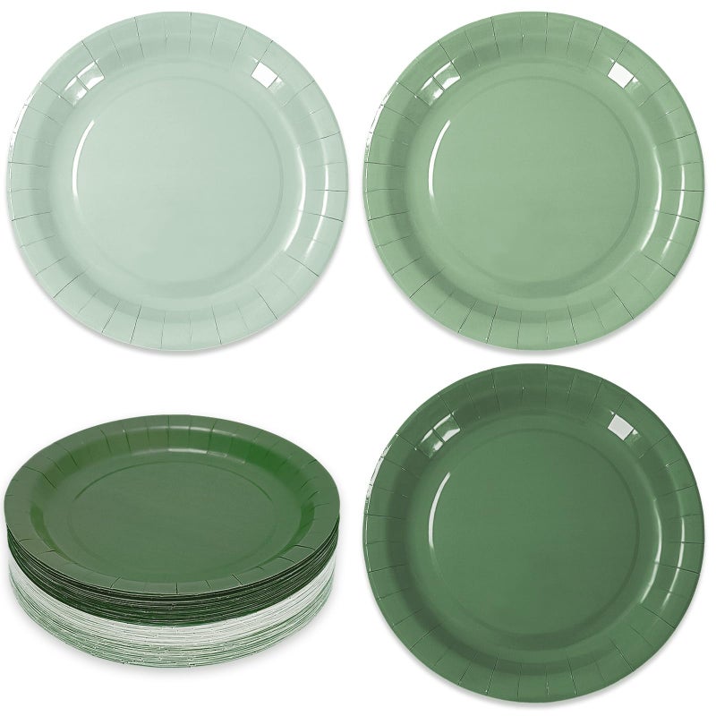 Whaline 72Pcs Sage Green Paper Plates 9 Inch Gradient Green Color Disposable Round Plates for One Lucky Duck Wedding Baby Shower Tableware Supplies  3 Colors - Image 1