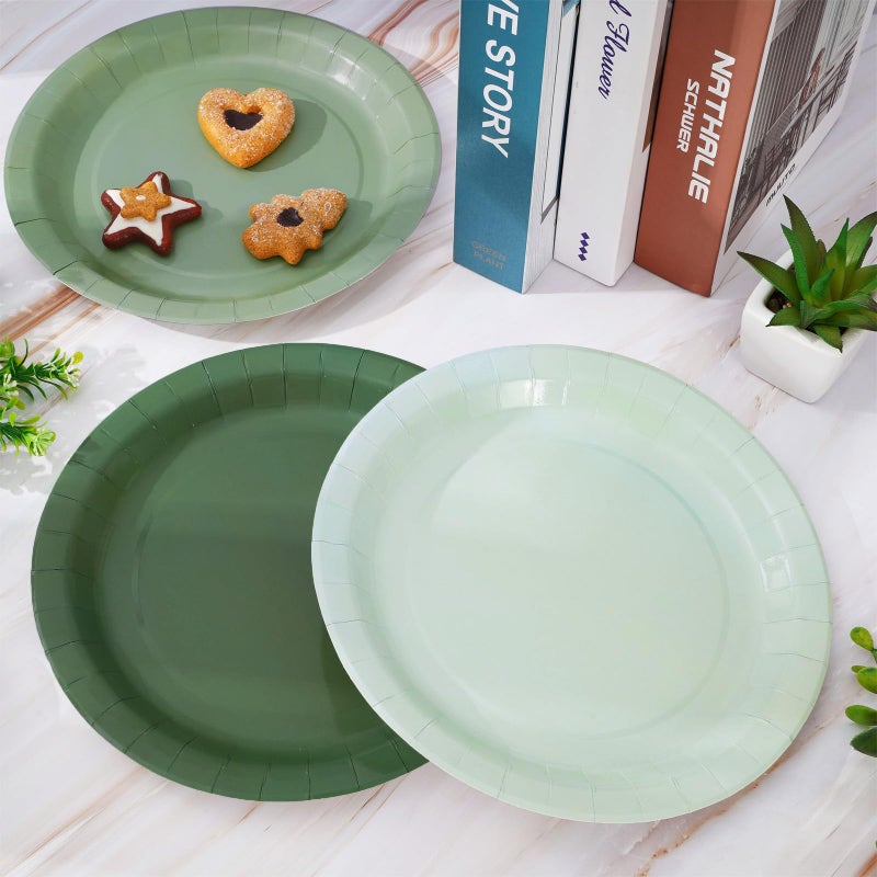 Whaline 72Pcs Sage Green Paper Plates 9 Inch Gradient Green Color Disposable Round Plates for One Lucky Duck Wedding Baby Shower Tableware Supplies  3 Colors - Image 4