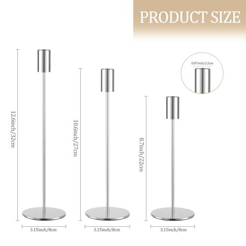 AUMAYCO Set of 3 Silver Taper Candle Holders Metal Gold Candlestick Holders Tall Candle Holder Fits 34 inch Thick CandleLed Candles for Table Centerpiece Wedding Dinning Party Home Decor - Image 3