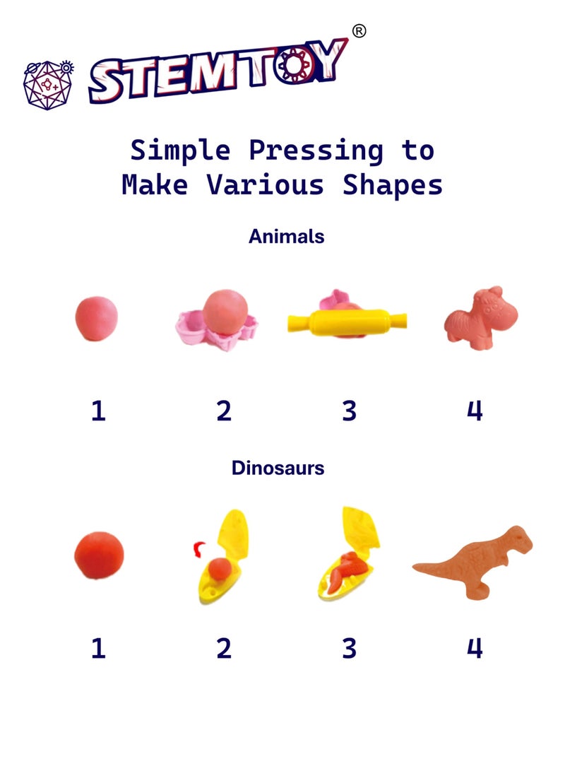 STEMTOY DIY Playdough Set Play Dough Tools Forest Animals & Dinosaurs Play Set with 32 Pcs, 8 Animal Molds, 6 Dinosaur Molds, 10 Colors of Dough, Jungle & Zoo Pretend Play for Kids Ages 3+, Educational Toy, Birthday Gift - Image 4