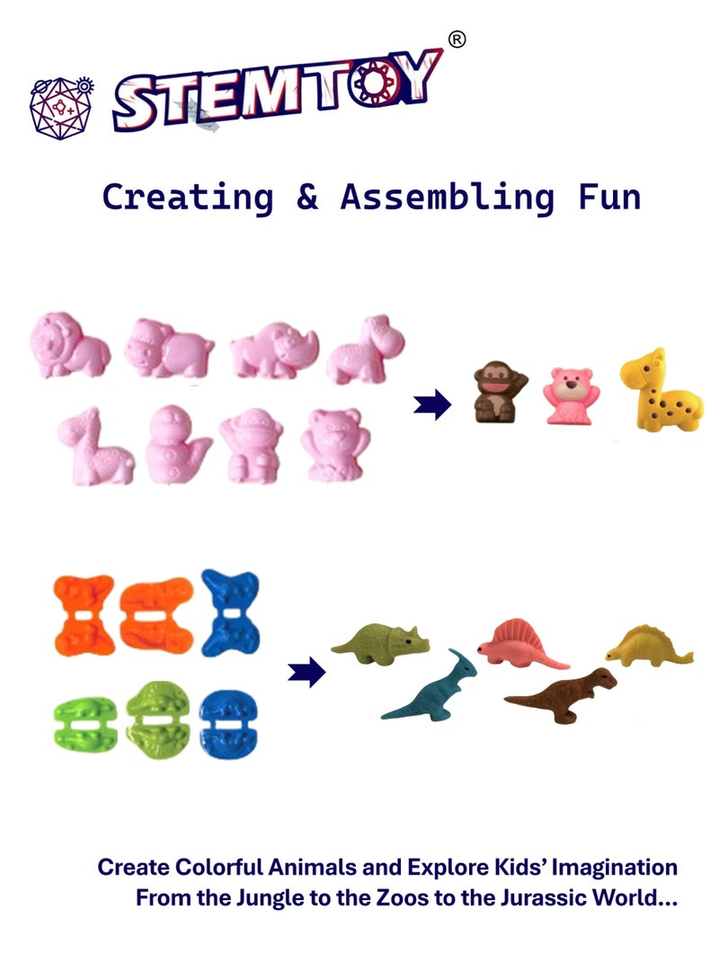 STEMTOY DIY Playdough Set Play Dough Tools Forest Animals & Dinosaurs Play Set with 32 Pcs, 8 Animal Molds, 6 Dinosaur Molds, 10 Colors of Dough, Jungle & Zoo Pretend Play for Kids Ages 3+, Educational Toy, Birthday Gift - Image 3