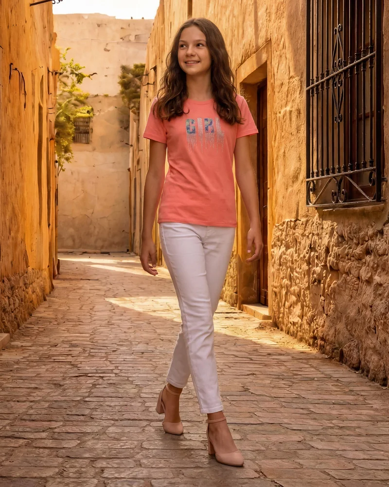 Redtag Senior Girls Placement Print Short Sleeve T-Shirt