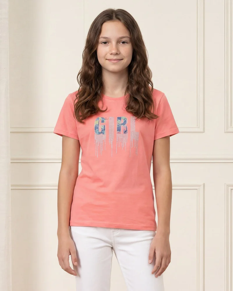 Redtag Senior Girls Placement Print Short Sleeve T-Shirt