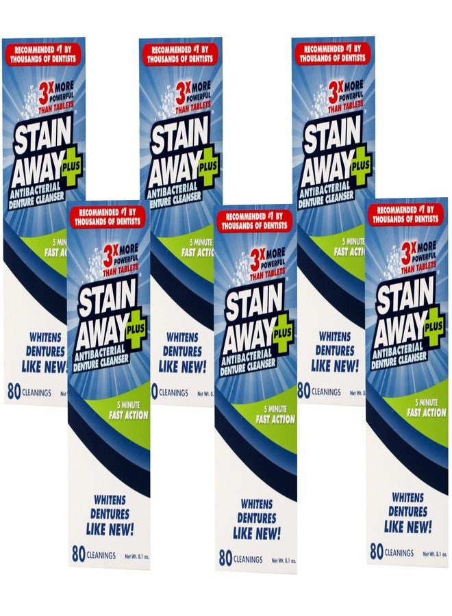 Stain-Away Stain Away Plus, Denture Cleanser, 80 Cleanings, 8.1 oz, 5-Minute Fast Action, 3X More Powerful (Pack of 6 - Image 1