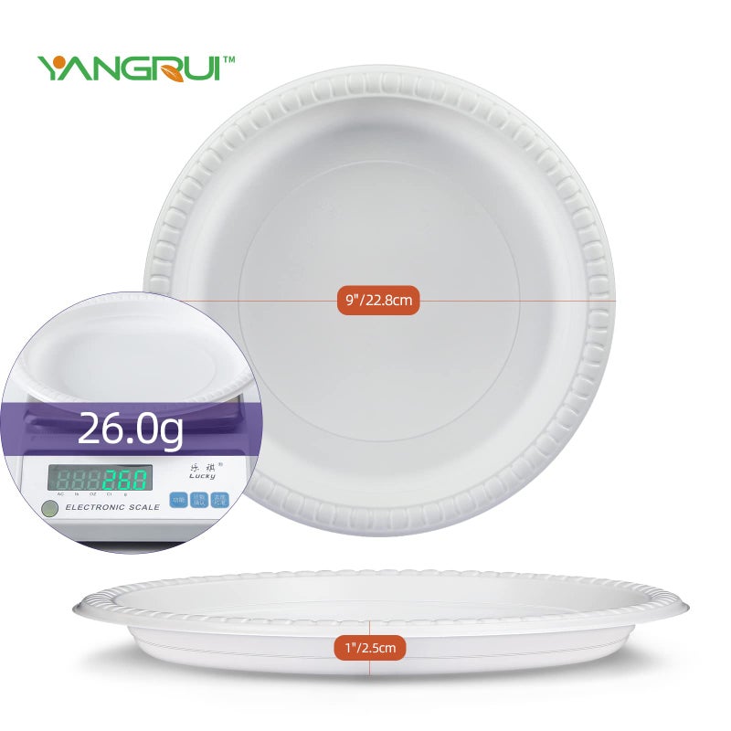 YANGRUI Reusable Plastic Plates  9 Inch 150 Pack Food Grade Material BPA Free White Dinner Plates - Image 5
