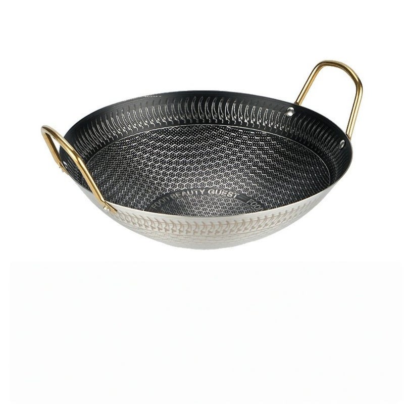 Universal Stainless Steel Honeycomb Frying Pan 10.24 Inch Silver Nonstick Cooking Pot With Golden Handle For Stir Fry Vegetables Everyday Cooking - Image 3