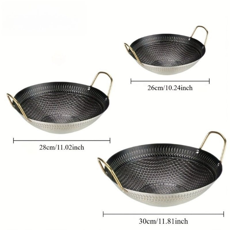 Universal Stainless Steel Honeycomb Frying Pan 10.24 Inch Silver Nonstick Cooking Pot With Golden Handle For Stir Fry Vegetables Everyday Cooking - Image 4