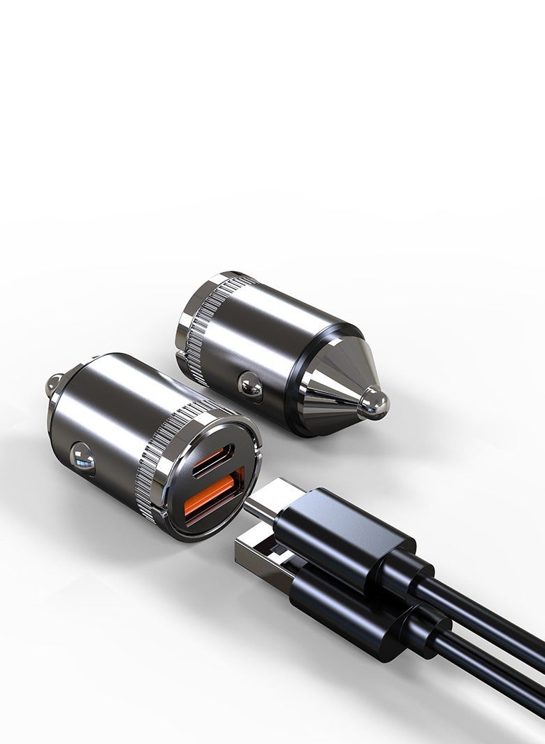 شحن سيارة صغيرة غير مرئية من المعدن بقوة 100 واط - شاحن معدني مزدوج QC3.0 + PD30 بسرعة فائقة سريعة - Image 2