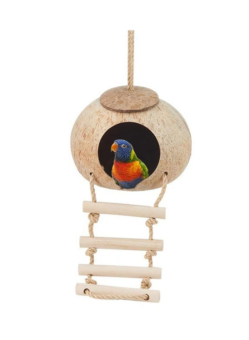 Hanging Bird House, Pet Bird Supplies, Natural Coconut Fiber Shell Bird Nest Breeding, Hide Bird Swing Toys for Hamster Bird Cage Accessories - Image 1