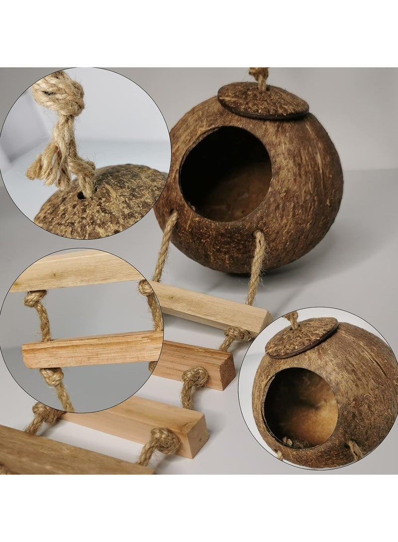 Hanging Bird House, Pet Bird Supplies, Natural Coconut Fiber Shell Bird Nest Breeding, Hide Bird Swing Toys for Hamster Bird Cage Accessories - Image 2