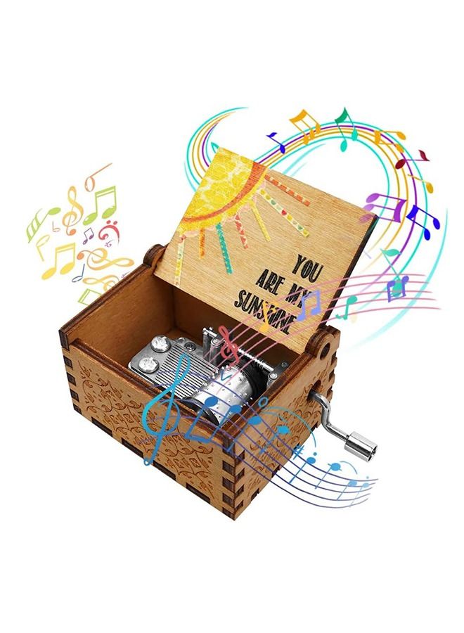 Hand Music Box You Are My Sunshine Pattern Wood Music Box Vintage Wooden Hand Crank Music Box  - Image 2