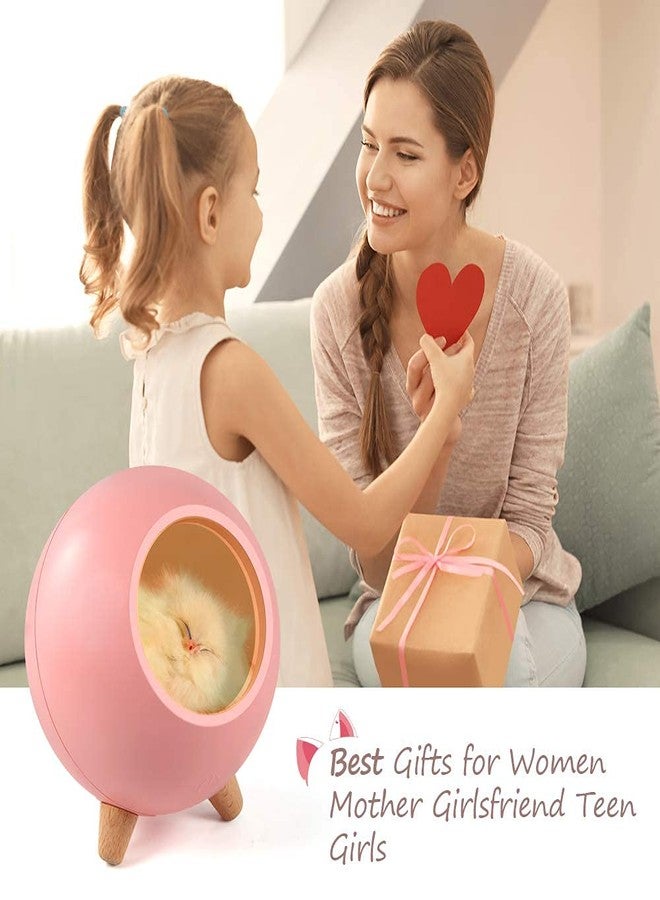 Ostin مصباح ليلي للأطفال على شكل قطة من أوستين، بخاصية التعتيم التدريجي والتحكم باللمس، مصباح جو لطيف على شكل منزل حيوان أليف صغير، مصباح نوم لغرفة النوم والطاولة وغرفة الأطفال، هدية للأطفال (وردي) - Image 3