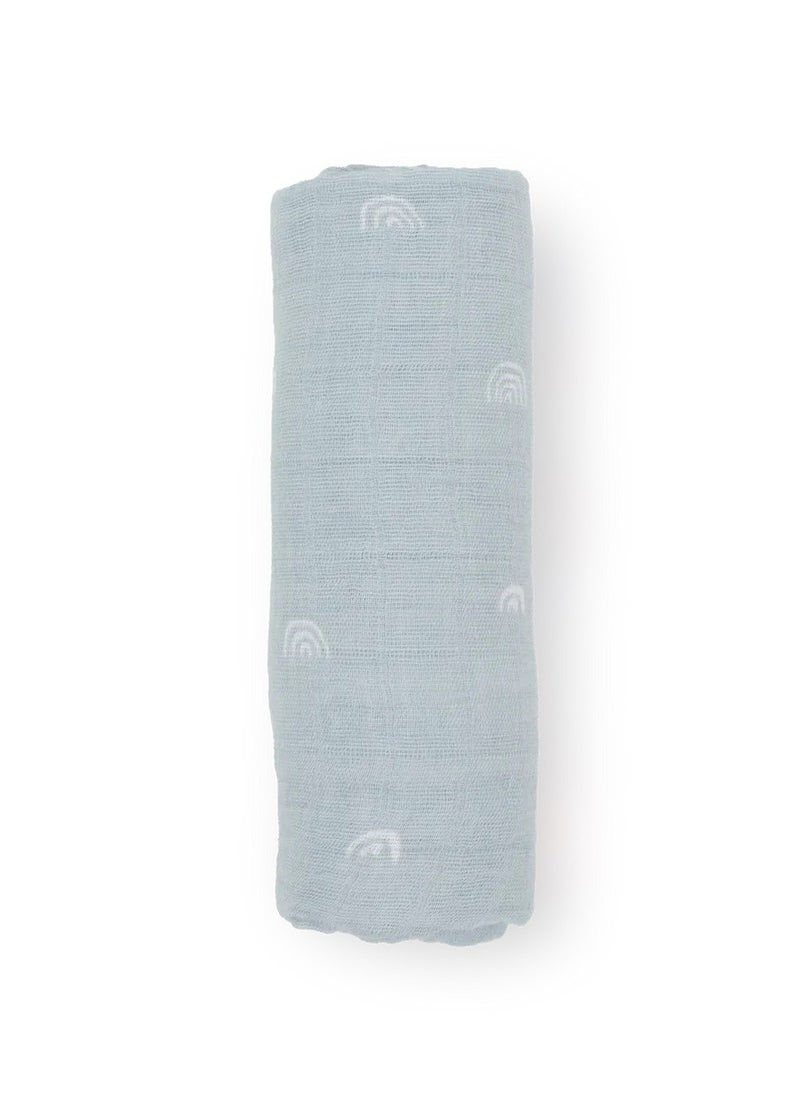 little unicorn Cotton Muslin Swaddle Single Blue Rainbow  - Image 2