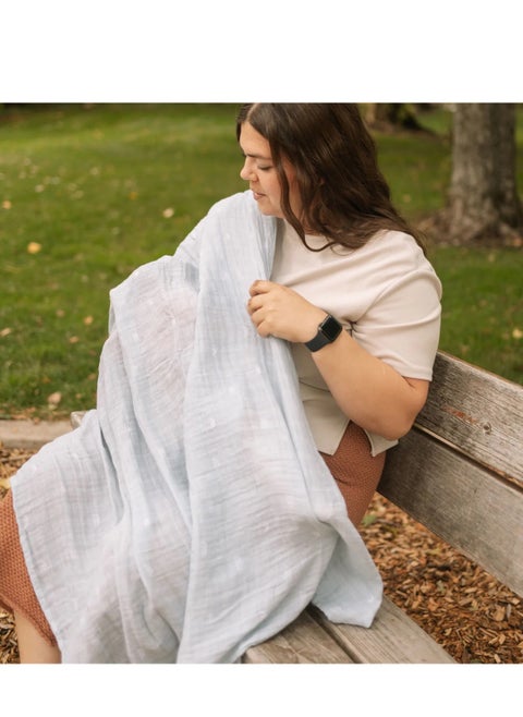 Cotton Muslin Swaddle Single Blue Rainbow
