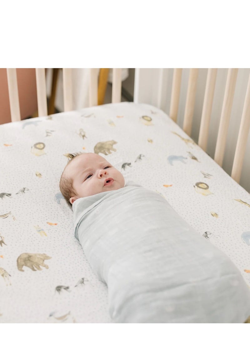 Cotton Muslin Swaddle Single Blue Rainbow