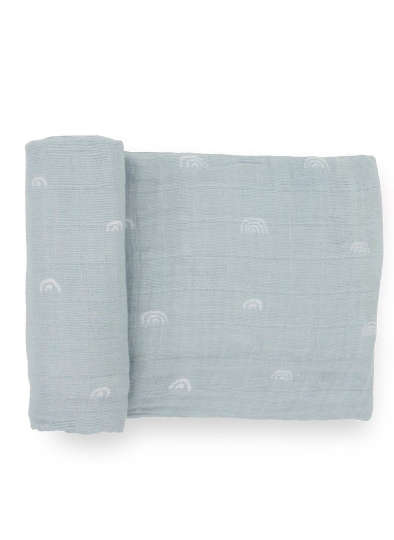 little unicorn Cotton Muslin Swaddle Single Blue Rainbow  - Image 3