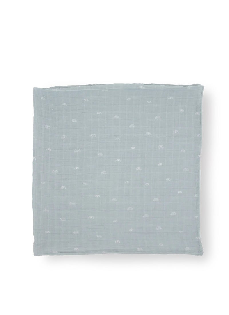 little unicorn Cotton Muslin Swaddle Single Blue Rainbow  - Image 4