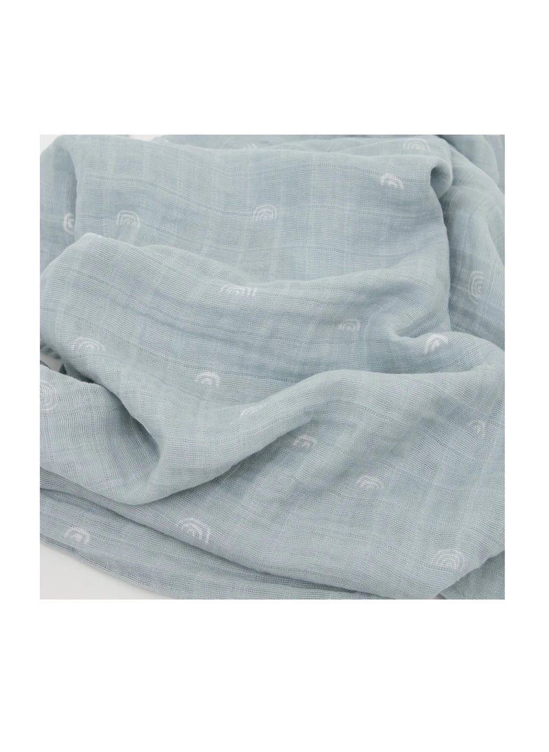 little unicorn Cotton Muslin Swaddle Single Blue Rainbow  - Image 5