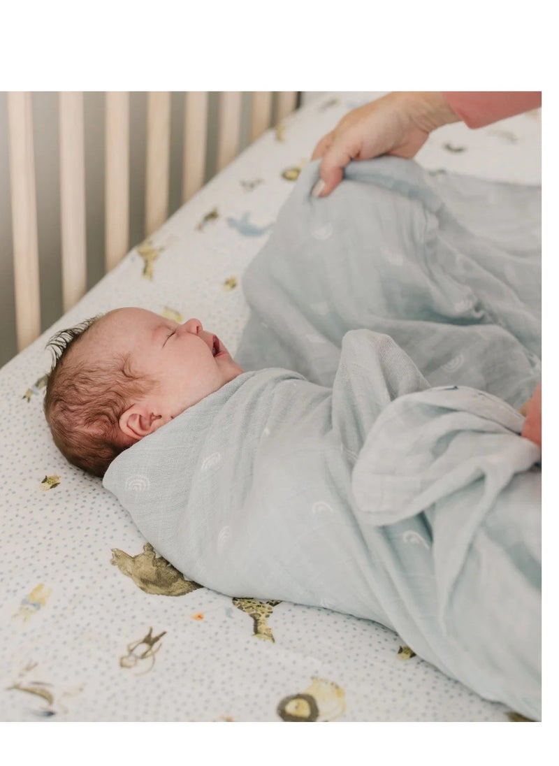 Cotton Muslin Swaddle Single Blue Rainbow