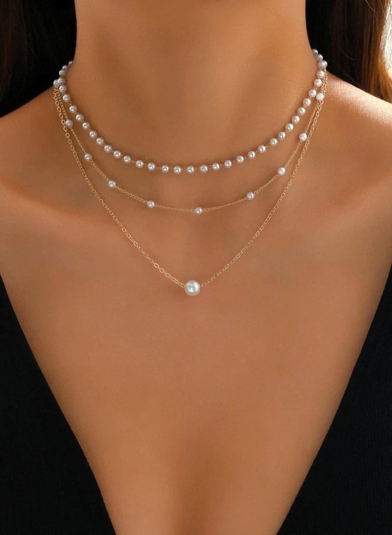 Huitich Triple Layer Pearl Choker Necklace  - Image 5