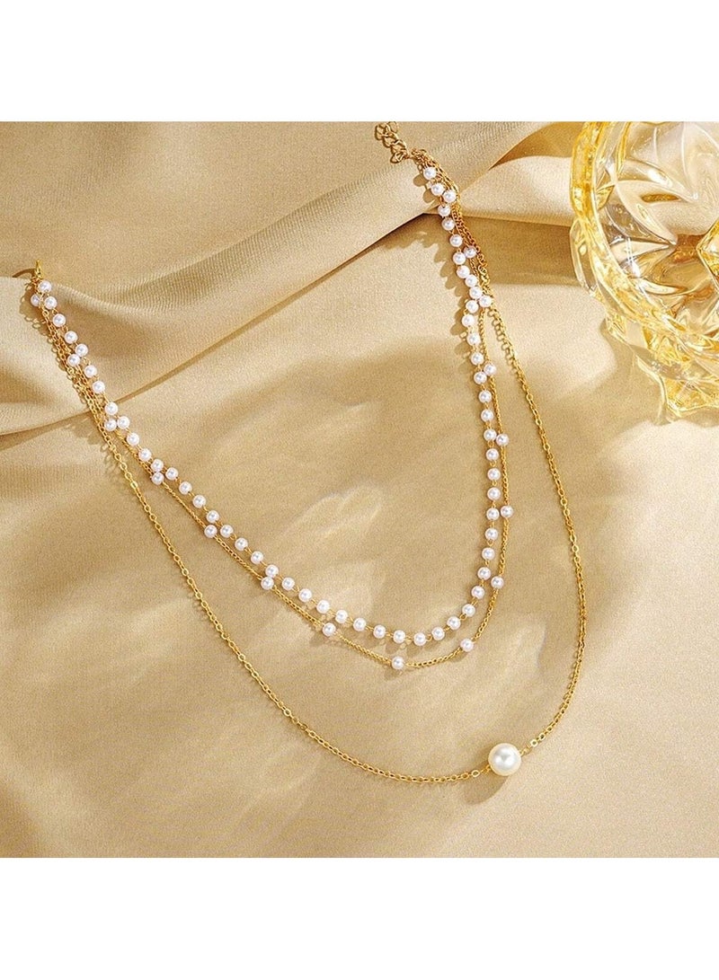 Huitich Triple Layer Pearl Choker Necklace  - Image 2