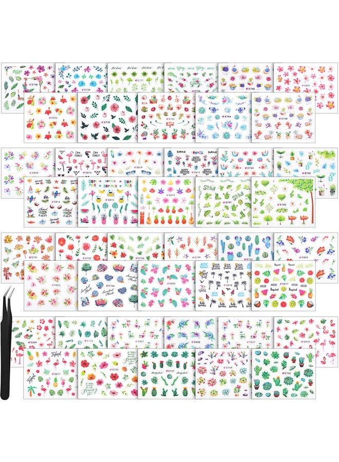 Blulu 2000+ Pieces Nail Art Stickers Adhesive 3D Nail Decals Stickers Leaf Flower Butterfly Nail Stickers With Tweezers For Women Girls Diy Nails Decorations Favors (Summer Themed Series)  - Image 1