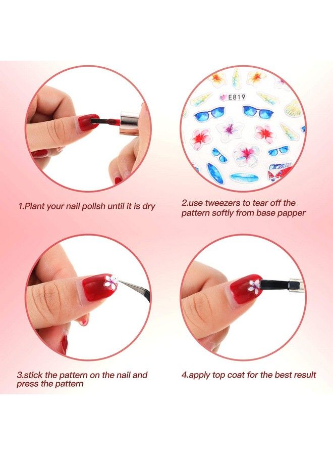 Blulu 2000+ Pieces Nail Art Stickers Adhesive 3D Nail Decals Stickers Leaf Flower Butterfly Nail Stickers With Tweezers For Women Girls Diy Nails Decorations Favors (Summer Themed Series)  - Image 4