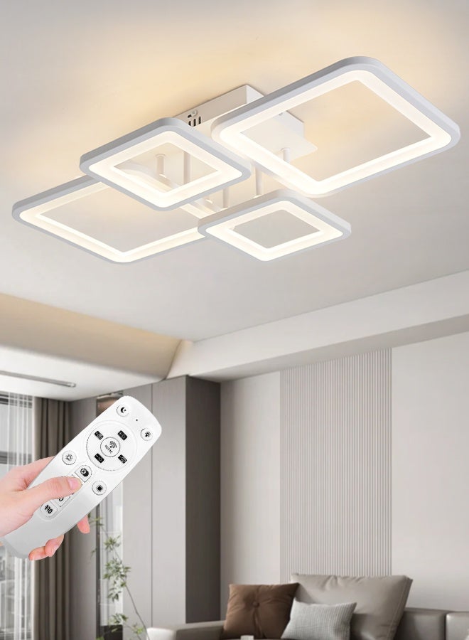 YATAI LIGHTING Modern 4-Square Ring LED Ceiling Light, 64W Semi-Flush Mount Fixture with Remote, Dimmable 3000Kâ6000K, White Rectangular Light for Living Room, Bedroom, Dining â 62cm - Image 1