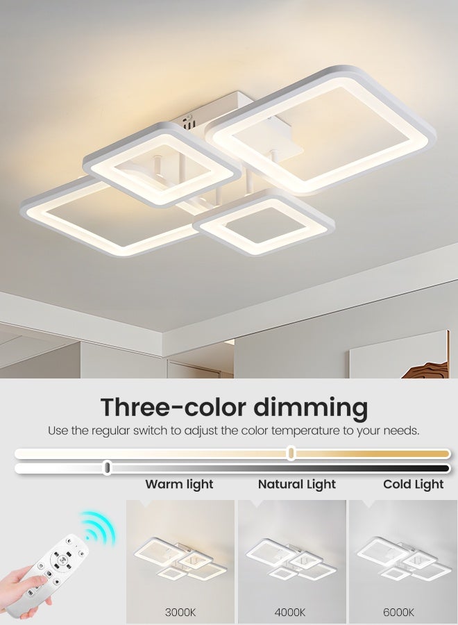 YATAI LIGHTING Modern 4-Square Ring LED Ceiling Light, 64W Semi-Flush Mount Fixture with Remote, Dimmable 3000Kâ6000K, White Rectangular Light for Living Room, Bedroom, Dining â 62cm - Image 2