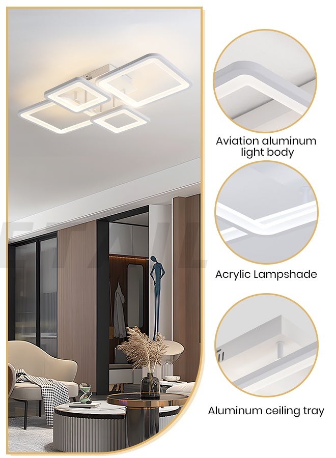 YATAI LIGHTING Modern 4-Square Ring LED Ceiling Light, 64W Semi-Flush Mount Fixture with Remote, Dimmable 3000Kâ6000K, White Rectangular Light for Living Room, Bedroom, Dining â 62cm - Image 4