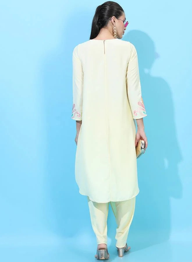 Vishudh Women Embroidered High-Low Kurta with Dhoti Pants by Styli