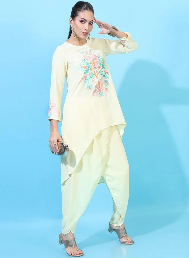 Vishudh Women Embroidered High-Low Kurta with Dhoti Pants by Styli