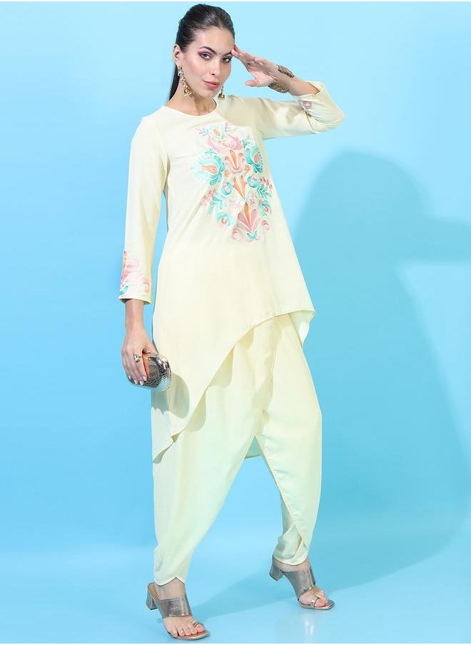 Vishudh Women Embroidered High-Low Kurta with Dhoti Pants by Styli  - Image 5