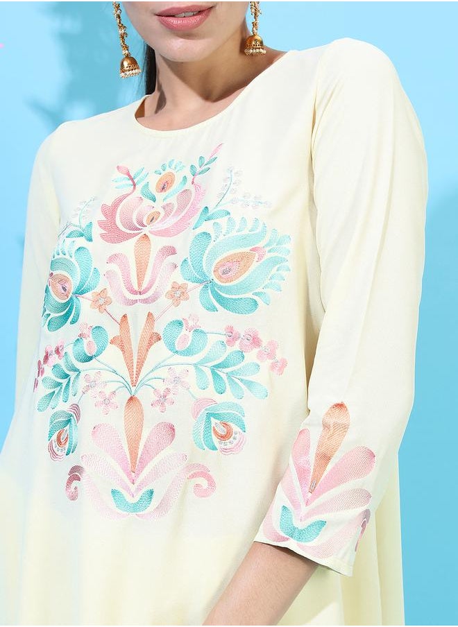 Vishudh Women Embroidered High-Low Kurta with Dhoti Pants by Styli  - Image 4