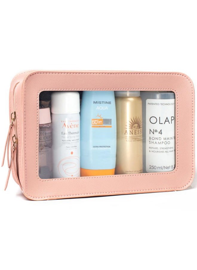 LETGO Clear Toiletry Bag, Portable Travel Makeup Pouch with Zipper, TSA Approved Organizer, PVC Cosmetic for Airport Airline Compliant Pink Car Accessories for Women (Pink)  - Image 1
