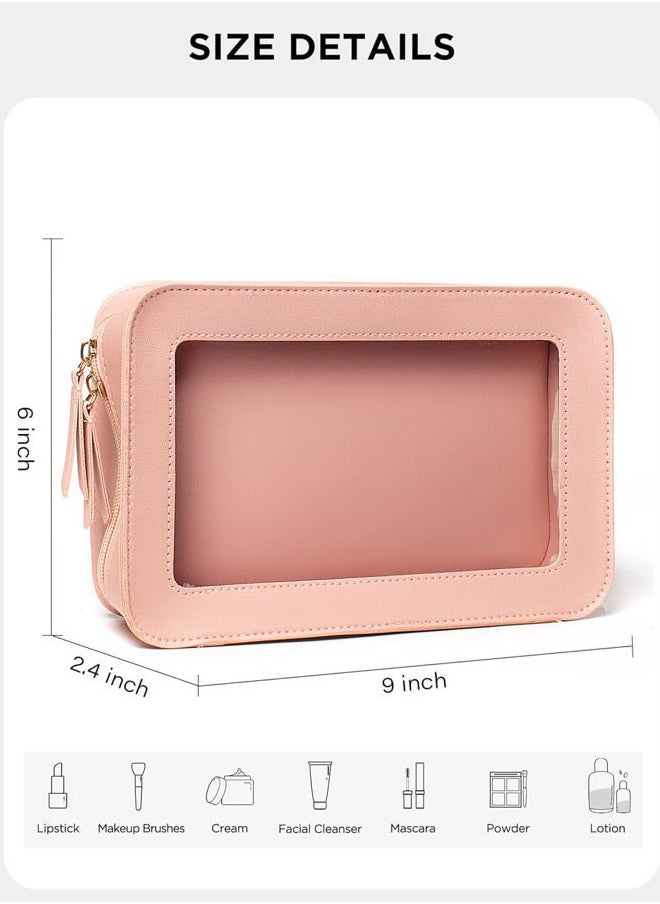 LETGO Clear Toiletry Bag, Portable Travel Makeup Pouch with Zipper, TSA Approved Organizer, PVC Cosmetic for Airport Airline Compliant Pink Car Accessories for Women (Pink)  - Image 2