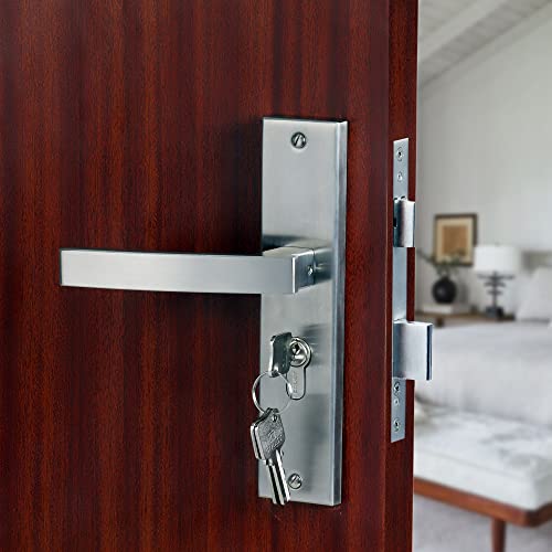 Crust Premium 8 Inch Cylindrical Plate Mortise Door Lock Handle Set/Mortise Lock with Brass Lock Body and 60 mm Brass Cylinder Set with 3 Brass Computer Keys (MIKA) - Image 1