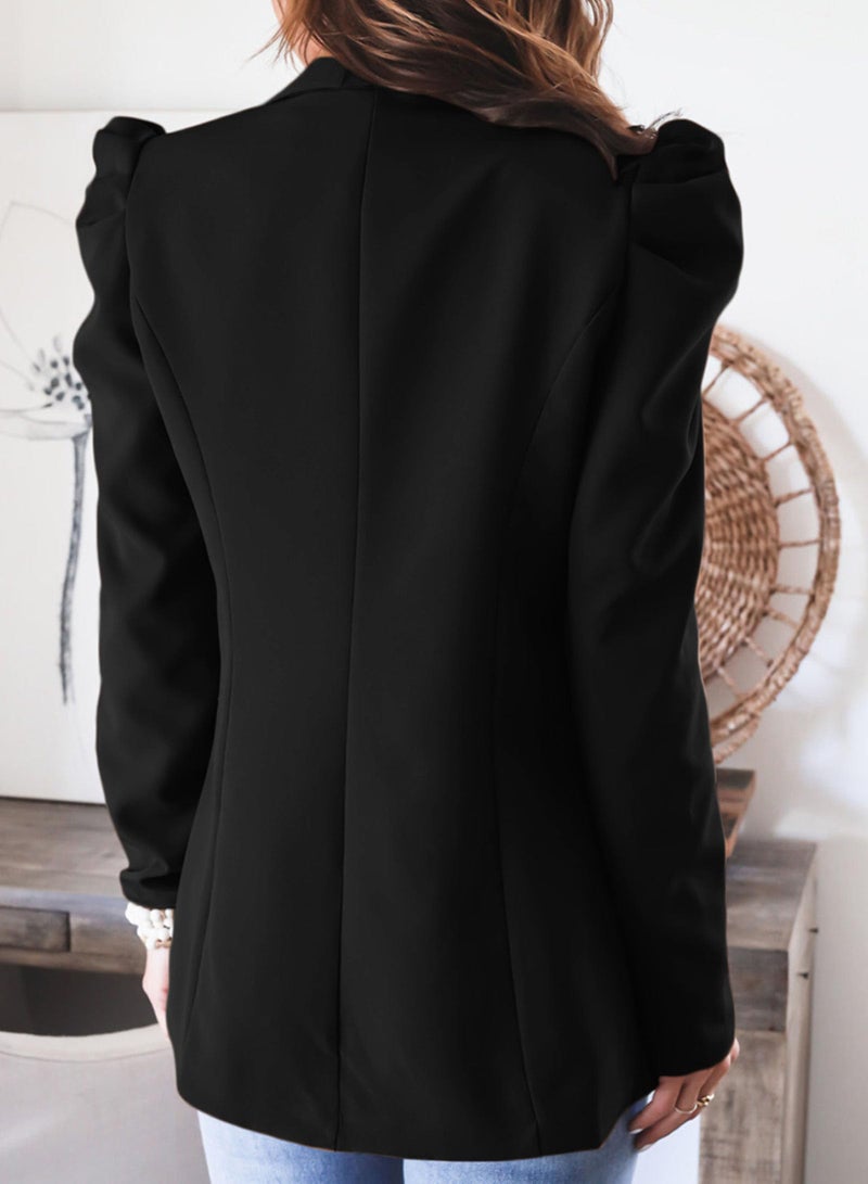 KIRUNDO Women's 2026 Spring Fall Casual Blazers Puff Sleeve Lapel Open Front Work Suit Office Blazer Jackets with Pockets (Black, Medium) - Image 5