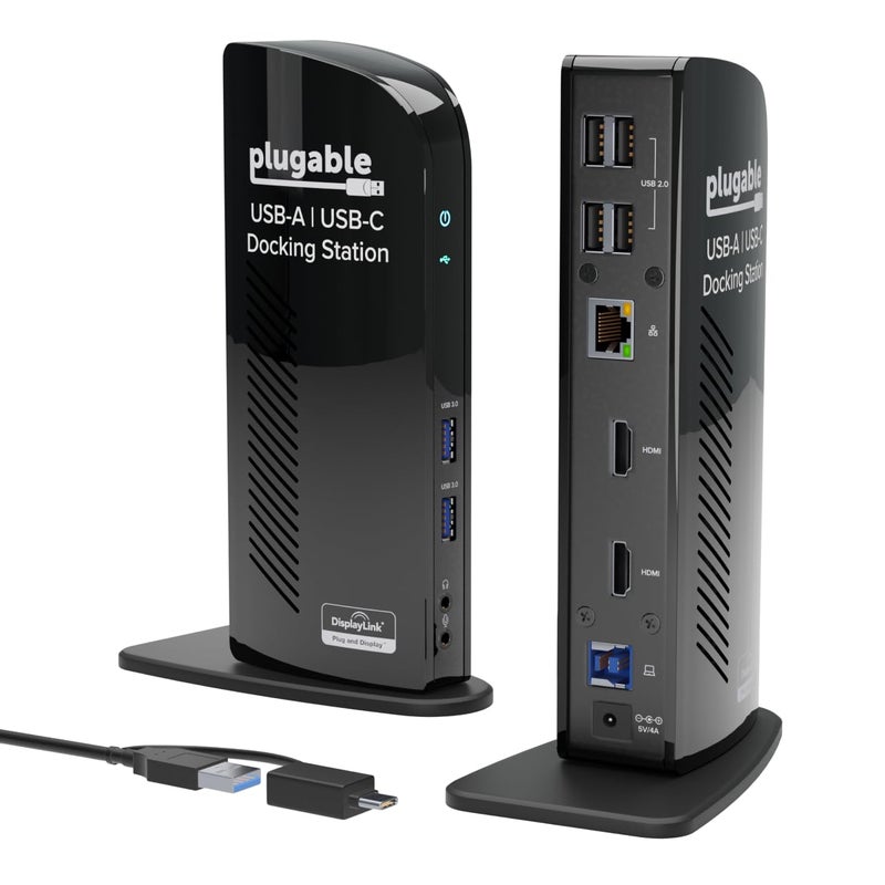 Plugable USB 3.0 Universal Laptop Docking Station Dual HDMI Monitor for Windows and Mac (Driver Required), USB 3.0 or USB-C, 2X HDMI, Gigabit Ethernet, Audio, 6 USB Ports (UD-3900) - Image 1