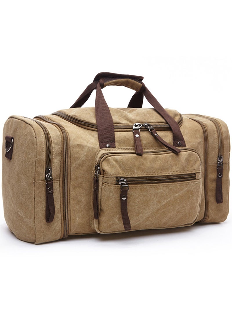 Qiccijoo Qiccijoo Canvas Travel Duffle Bag for Women Men 50L Expandable Gym Bag Flight Approved Carry On Bag Large Business School Weekend Overnight Tote Bags Crossbody Bag Luggage Bag（khaki） - Image 1