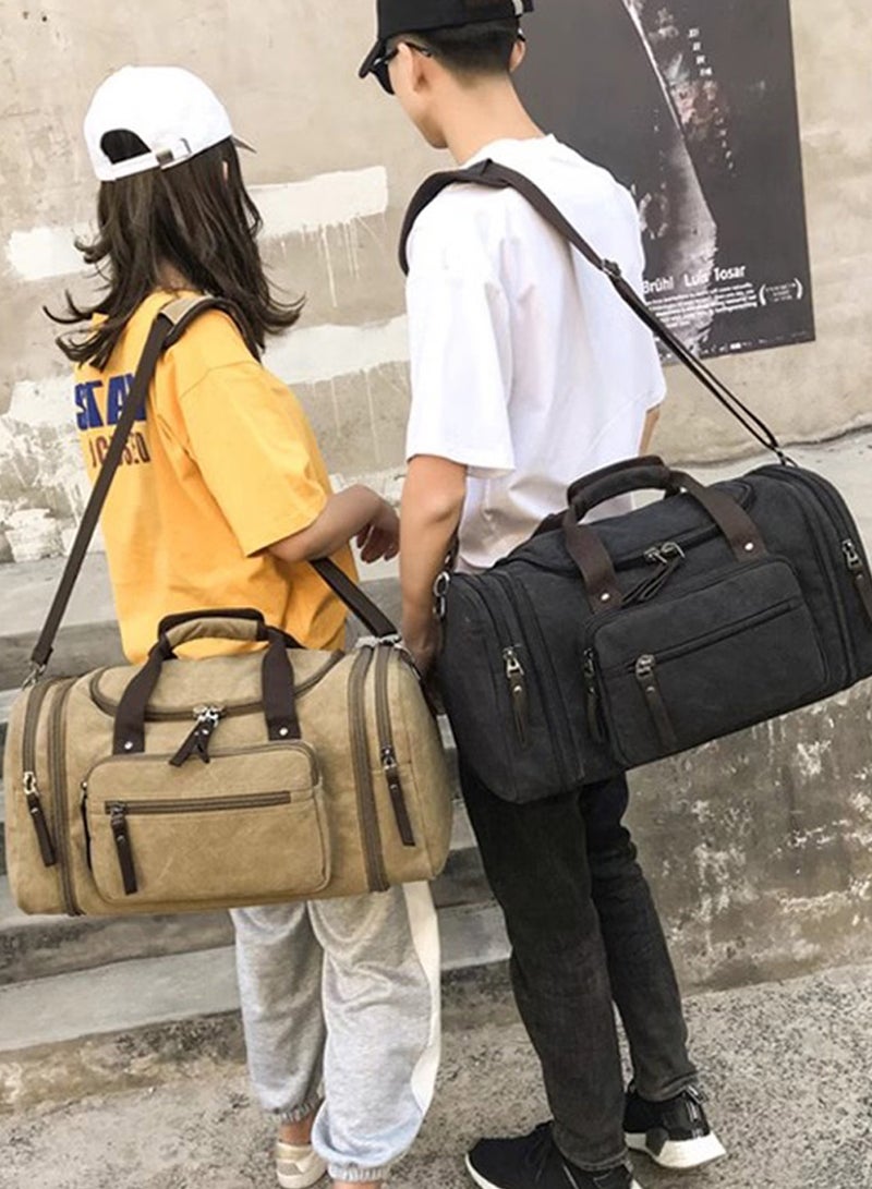 Qiccijoo Qiccijoo Canvas Travel Duffle Bag for Women Men 50L Expandable Gym Bag Flight Approved Carry On Bag Large Business School Weekend Overnight Tote Bags Crossbody Bag Luggage Bag（khaki） - Image 5