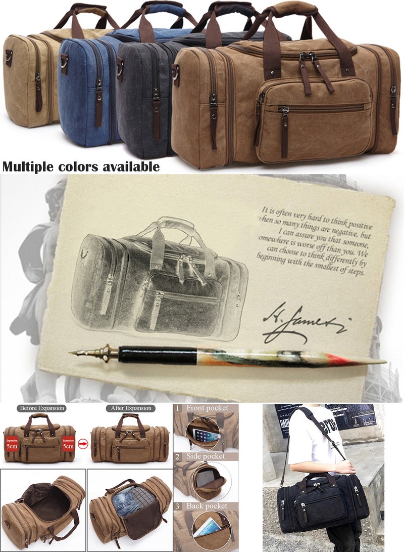 Qiccijoo Qiccijoo Canvas Travel Duffle Bag for Women Men 50L Expandable Gym Bag Flight Approved Carry On Bag Large Business School Weekend Overnight Tote Bags Crossbody Bag Luggage Bag（khaki） - Image 4