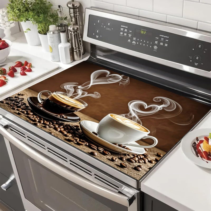HOMETITUTE Stove Top Covers for Electric 28 x 20 inches Coffee Bar Mats Kitchen Decorations Pad for Coffee Maker Machine Stove Top Cover Utensils Countertops Sinks - Image 1