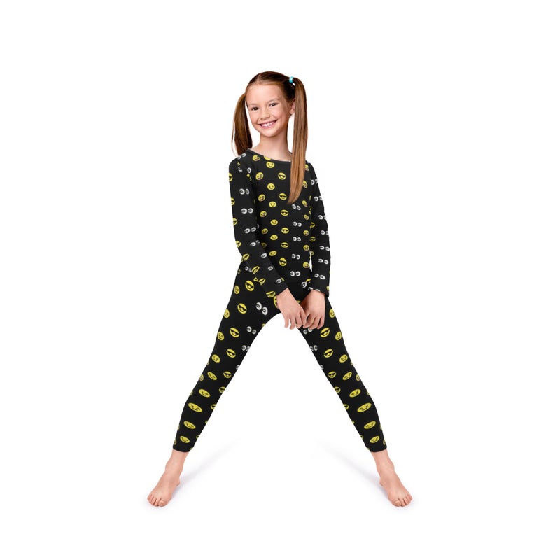 Rocky Thermal Underwear Kids Girls Thermal Underwear Set Long Johns kid Thermals Kid Base Layer kids thermals top bottom set, Black Emoji Design, Medium, Standard-185 GSM, THERMALS SET - Image 1