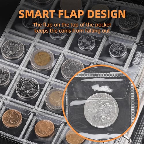 JUNDUN Fireproof Coin Collection Album for Collectors, 300 Pockets Coins Collecting Album & 36 Sleeves Money Storage Case for Coin Currency Collection Supplies, Bill, Pennies, Quarters, Stamp,F65C001B - Image 5