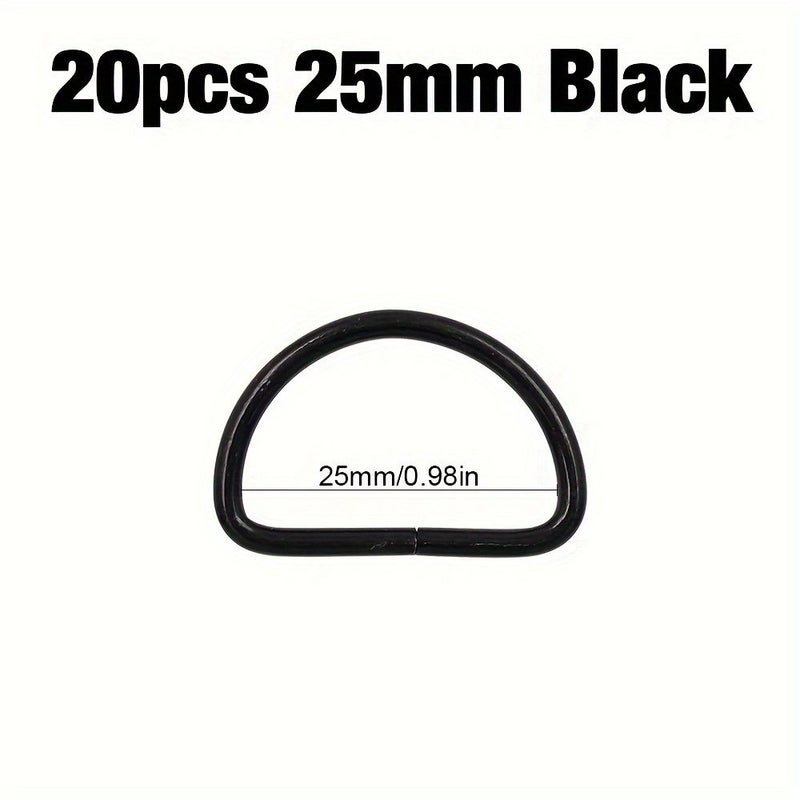 20pcs Black Metal D Buckle 25mm Size For Belts And Straps - Image 1