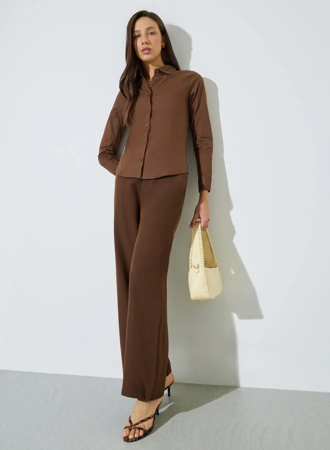 ستايلي Brown Solid Cotton Slim Fit Shirt