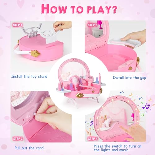 Bettina Toddler Vanity - Kids Pretend Play Princess Vanity Set with Mirror & Makeup Accessories, Lights and Music, Princess Vanity for Little Girls, Toddler Girl Toys - Image 5